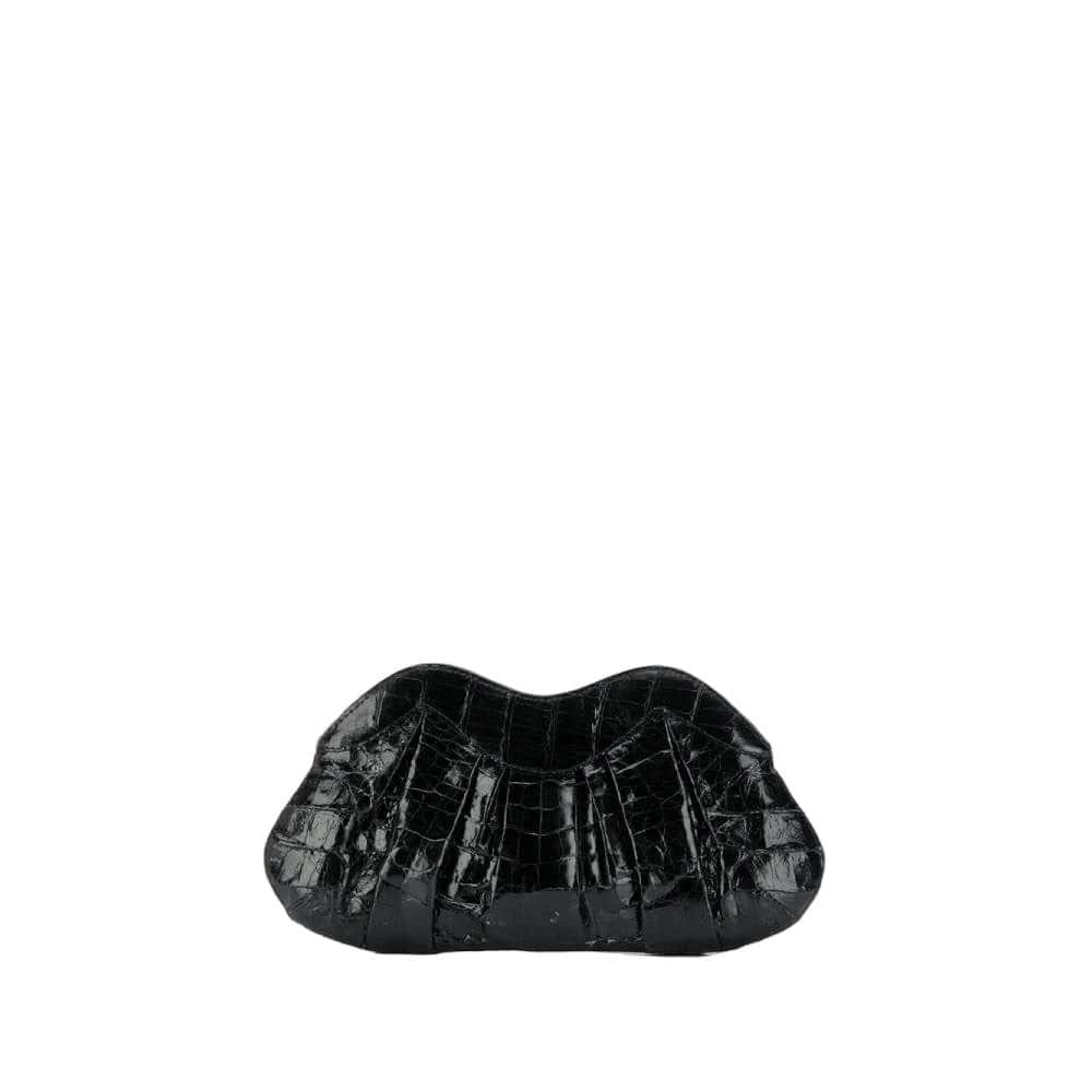 Unsigned Black Crocodile Clutch - 2000s Black Leather Good - Front View