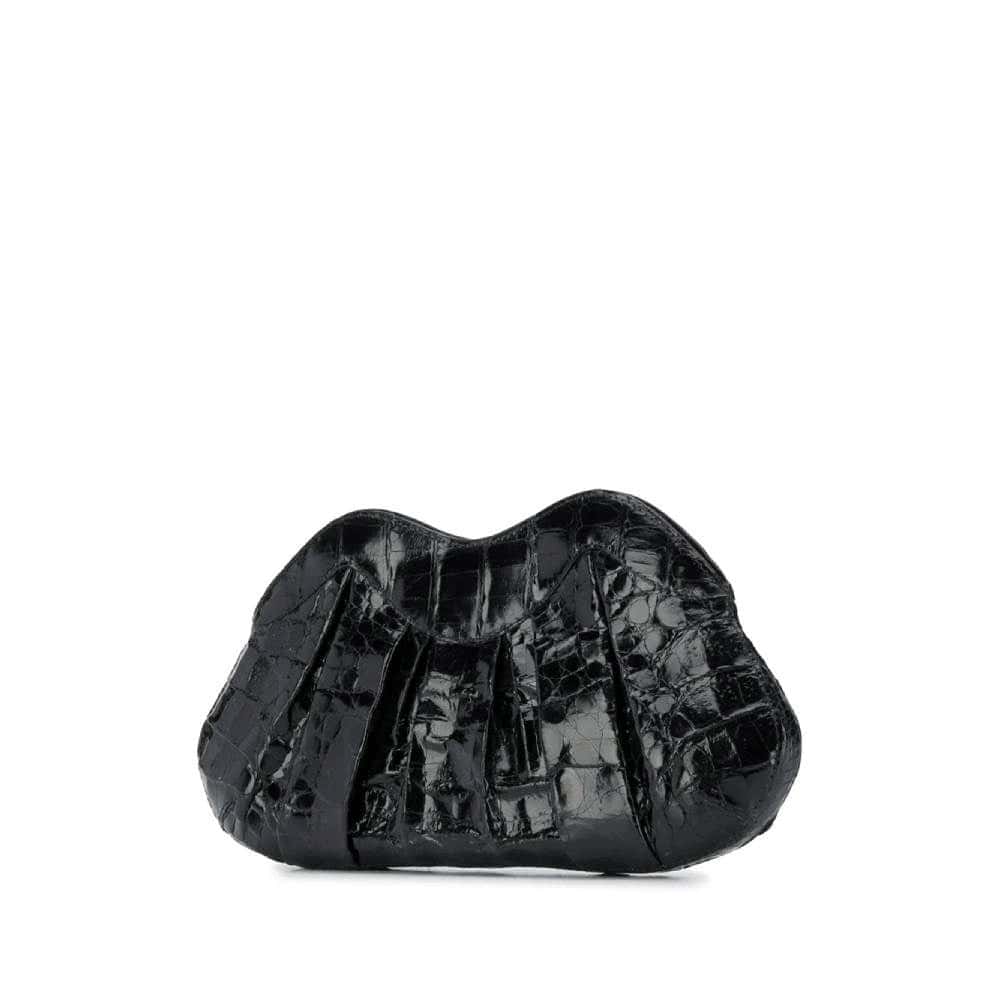 Unsigned Black Crocodile Clutch - 2000s Black Leather Good - Inside View