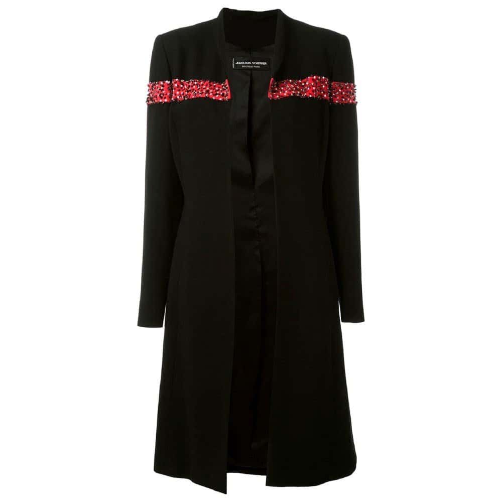 Unsigned Wool Open Coat - '90s Black Wool Good - Front View