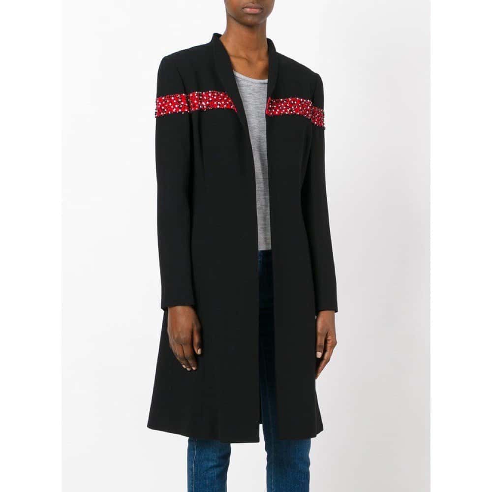 Unsigned Wool Open Coat - '90s Black Wool Good - Inside View