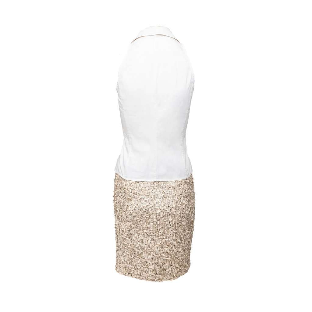 Unsigned Cerruti 1881 Sequin Skirt and Shirt Set - '90s White Silk Good - Back View
