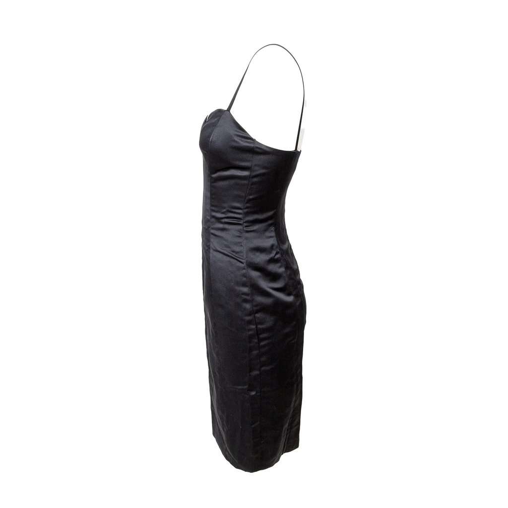 Saint Laurent Mini Dress - '00s Black Satin Good - Back View