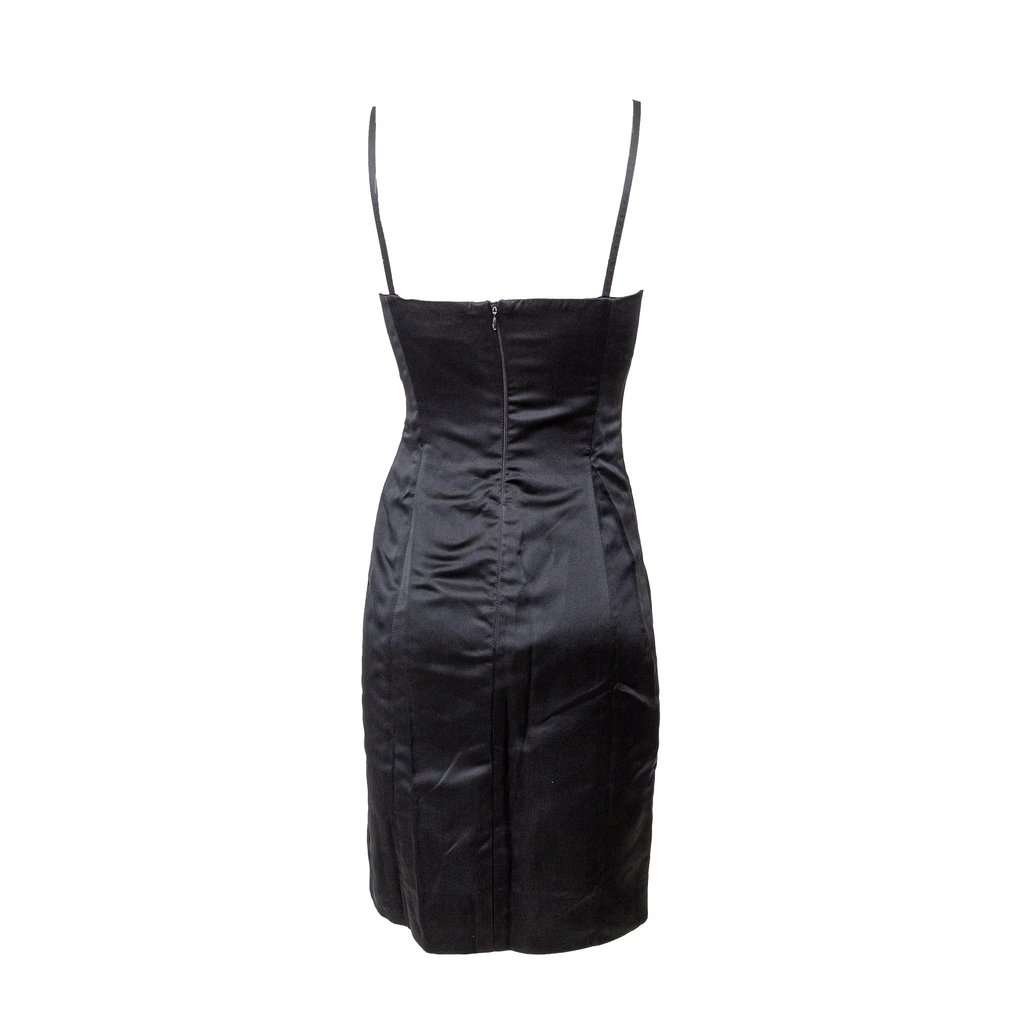 Saint Laurent Mini Dress - '00s Black Satin Good - Inside View