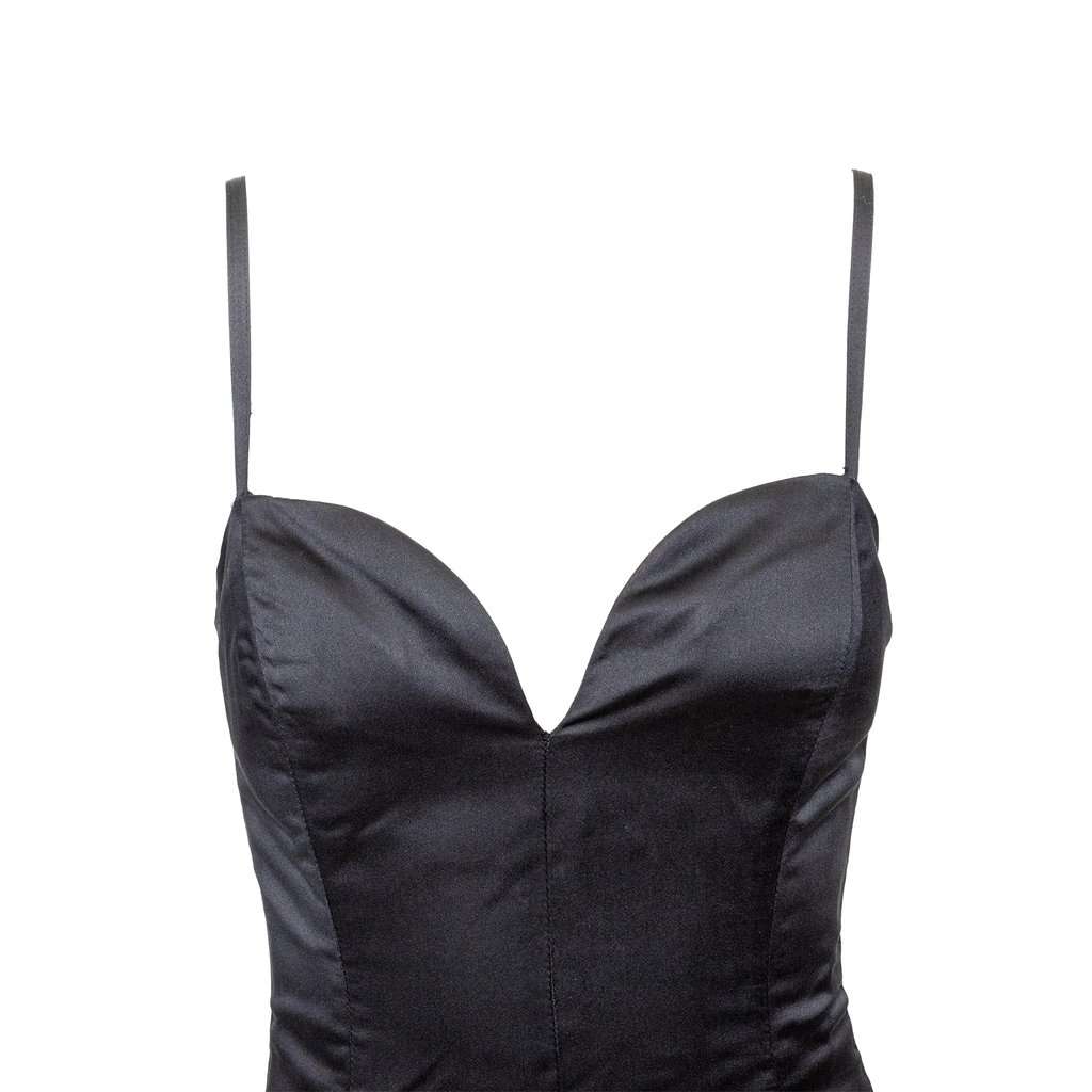 Saint Laurent Mini Dress - '00s Black Satin Good - Model View