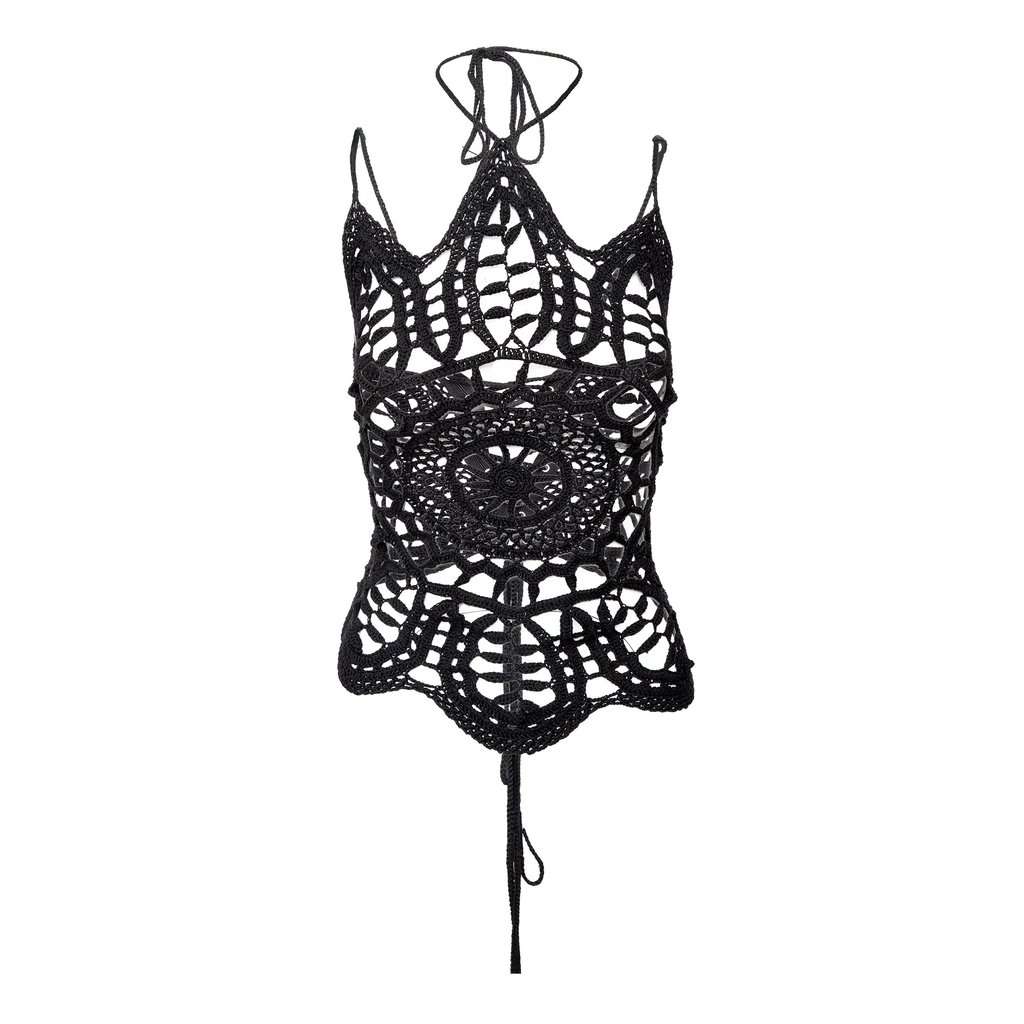 Dolce & Gabbana Crochet Top - '00s Black Cotton Good - Front View