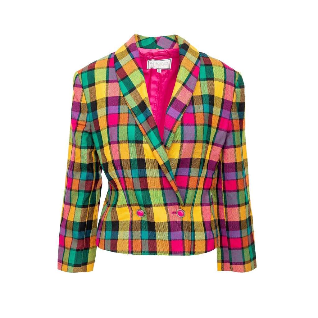 Gianni Versace Versus Plaid Set - '90s Pink Wool Good - Inside View