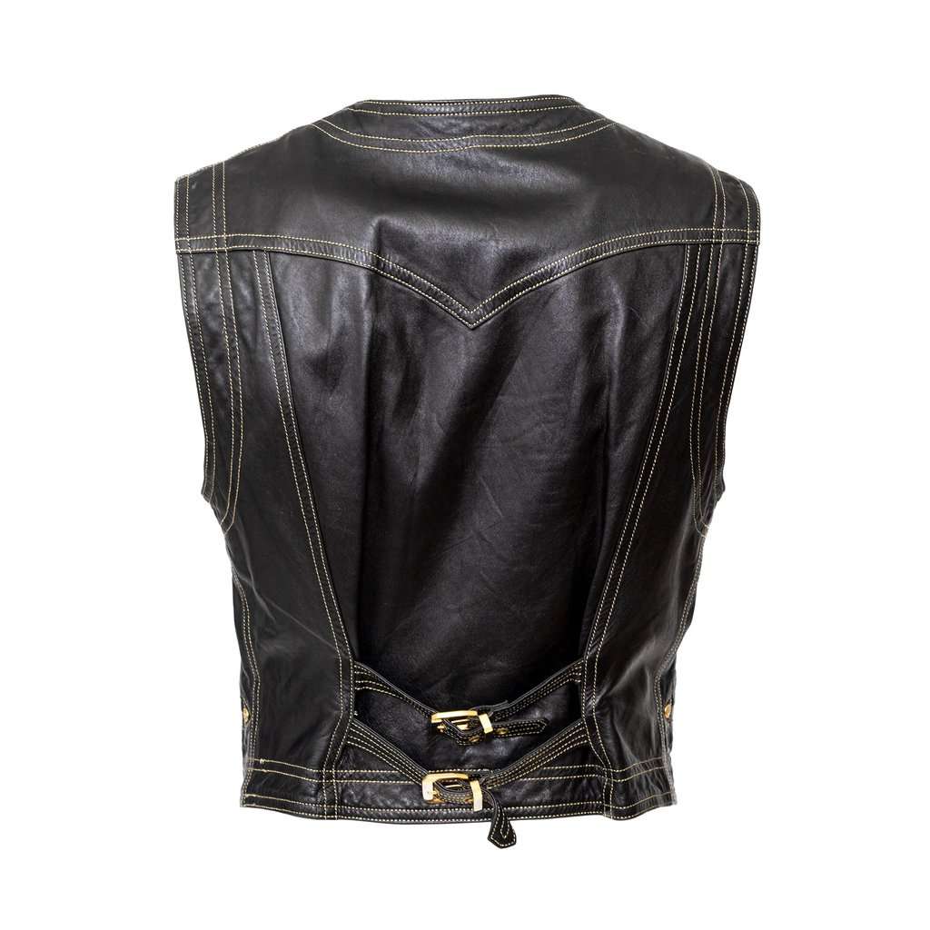 Gianni Versace Versus Leather Vest - '90s Black Leather Good - Inside View