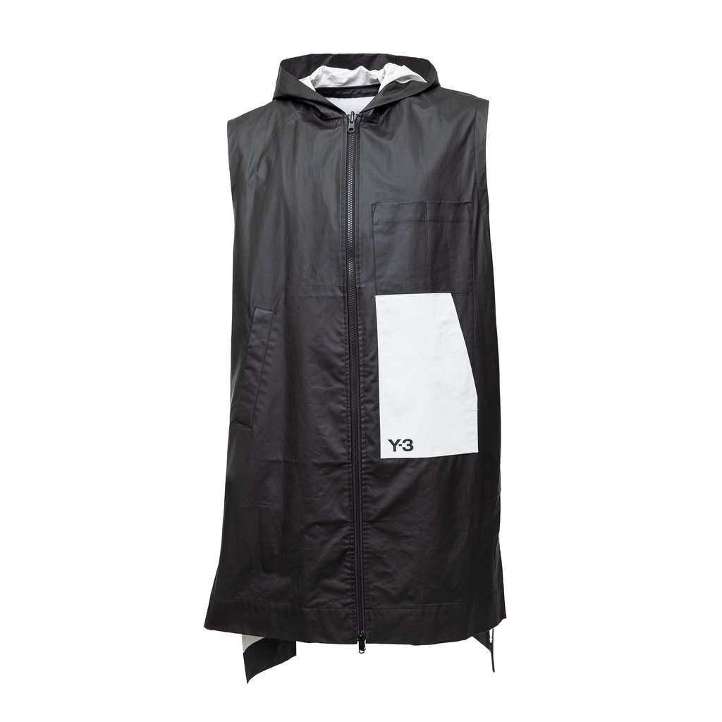 Y-3 Long Hooded Jacket - '10s Black Cotton Good - Front View