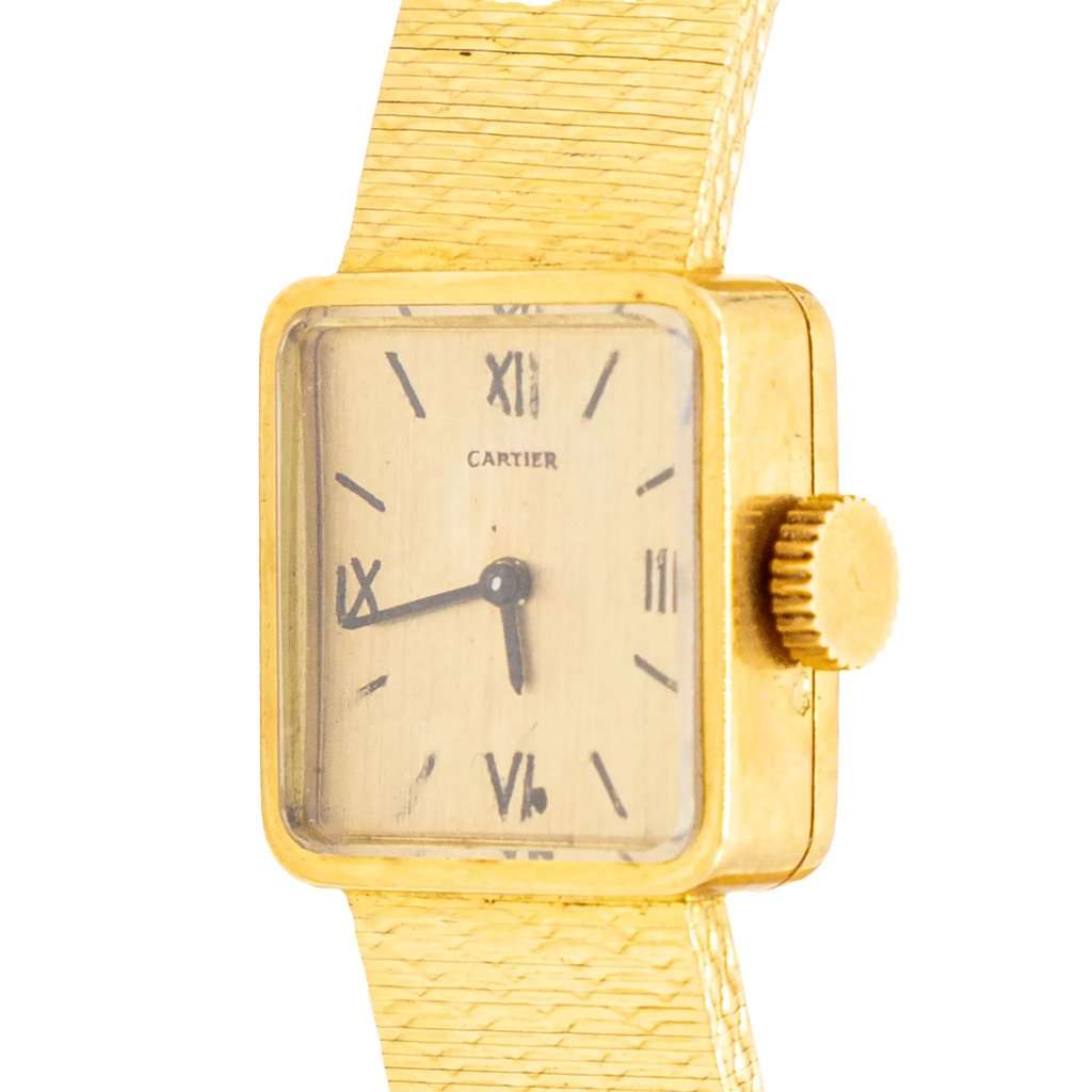 Cartier Vintage 18k Gold Square Roman Watch - '70s Gold Good - Front View