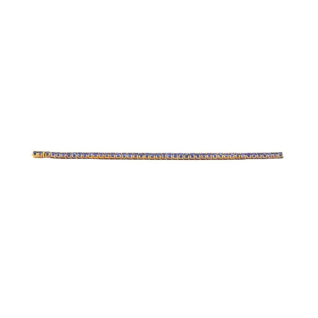 Unsigned Sapphire Line Bracelet in 18K Yellow Gold - '80s Yellow Good - Front View