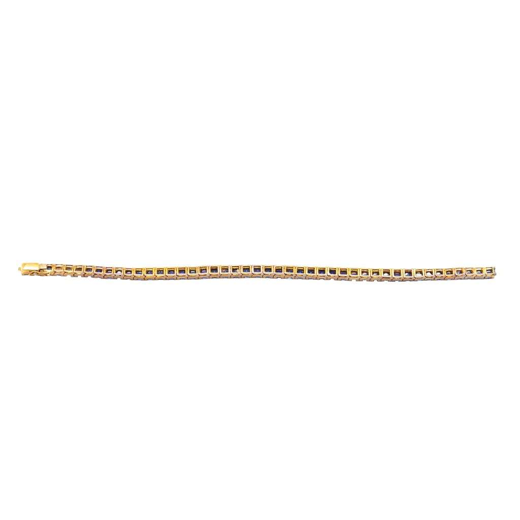 Unsigned Sapphire Line Bracelet in 18K Yellow Gold - '80s Yellow Good - Back View