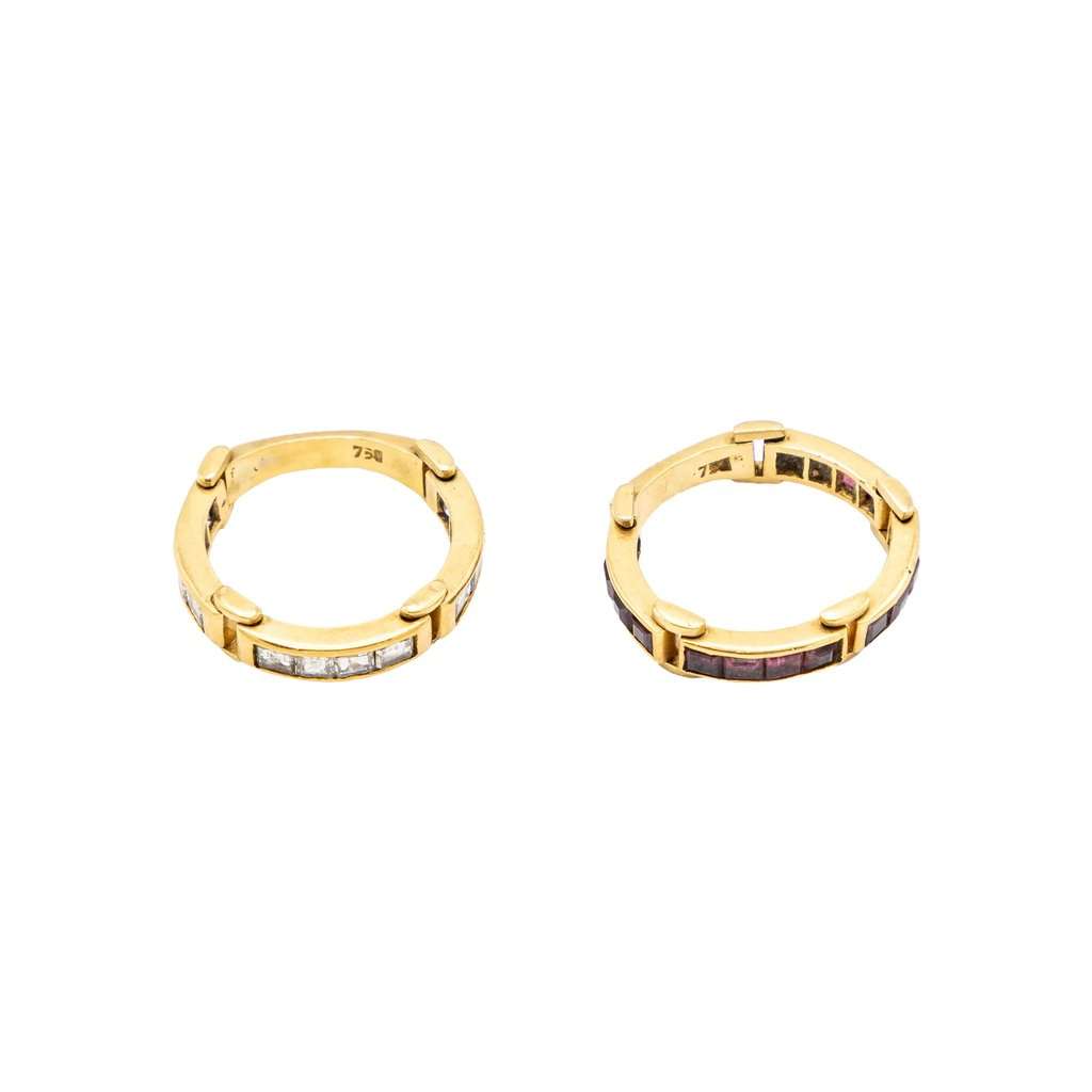 Unsigned Vintage 18K Yellow Gold Band Ring with Channel-Set Rubies - '80s Yellow Good - Back View