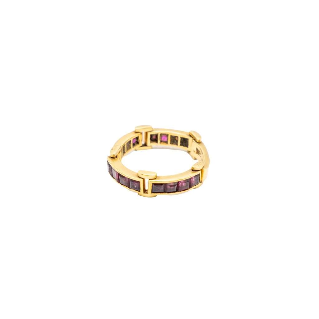 Unsigned Vintage 18K Yellow Gold Band Ring with Channel-Set Rubies - '80s Yellow Good - Inside View