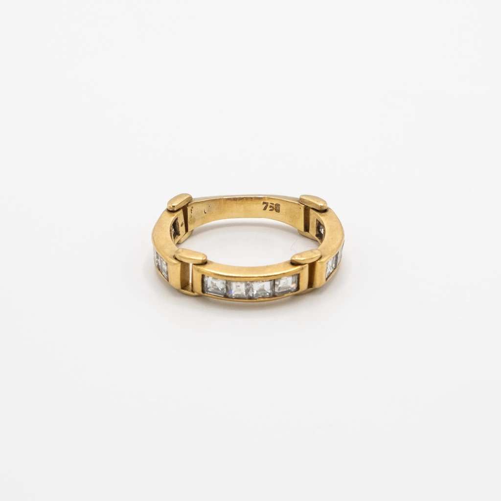 Unsigned Vintage 18K Yellow Gold Ring with Channel-Set Diamonds - '80s Yellow Good - Front View
