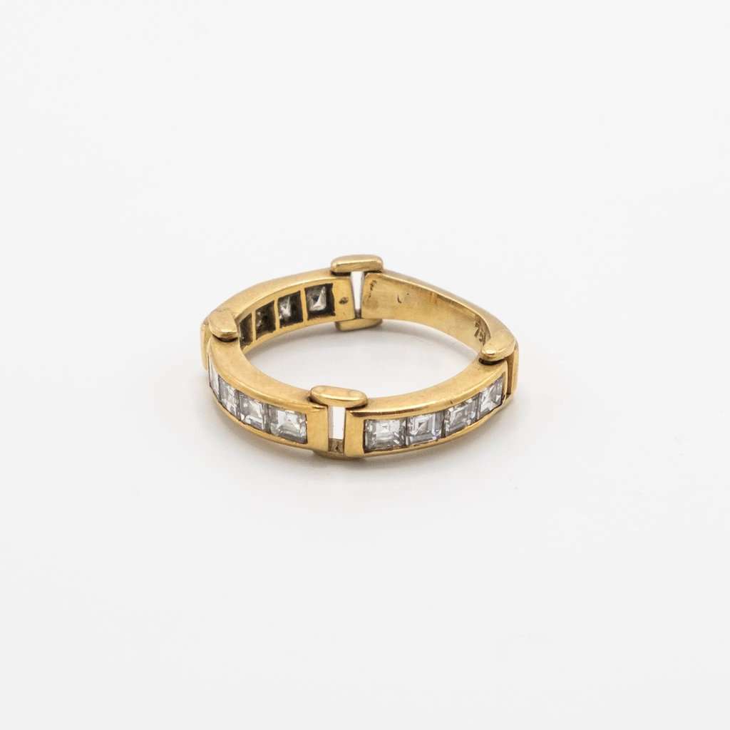 Unsigned Vintage 18K Yellow Gold Ring with Channel-Set Diamonds - '80s Yellow Good - Back View