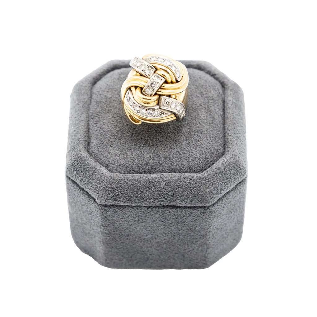 Unsigned Vintage 18K Yellow Gold & Diamond Knot Ring – '40s Yellow Good - Back View