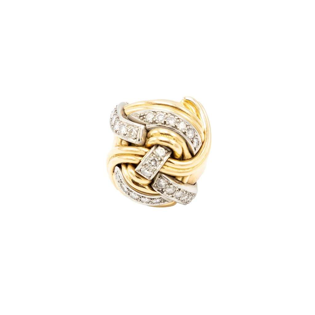 Unsigned Vintage 18K Yellow Gold & Diamond Knot Ring – '40s Yellow Good - Model View