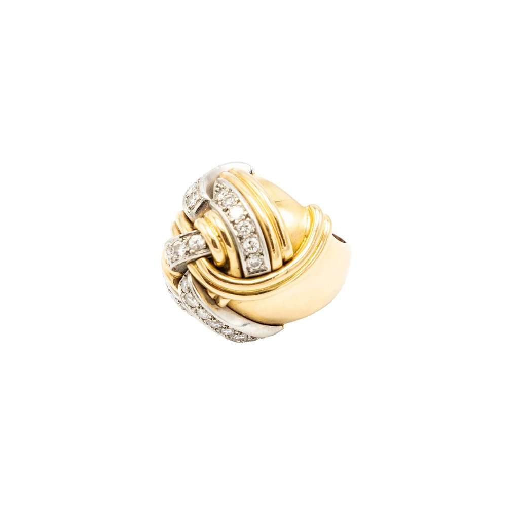 Unsigned Vintage 18K Yellow Gold & Diamond Knot Ring – '40s Yellow Good - Box View