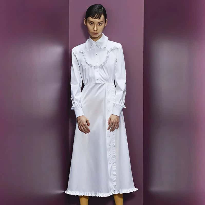Prada Ruffle Collar Long Dress - '20s Green Good - Back View