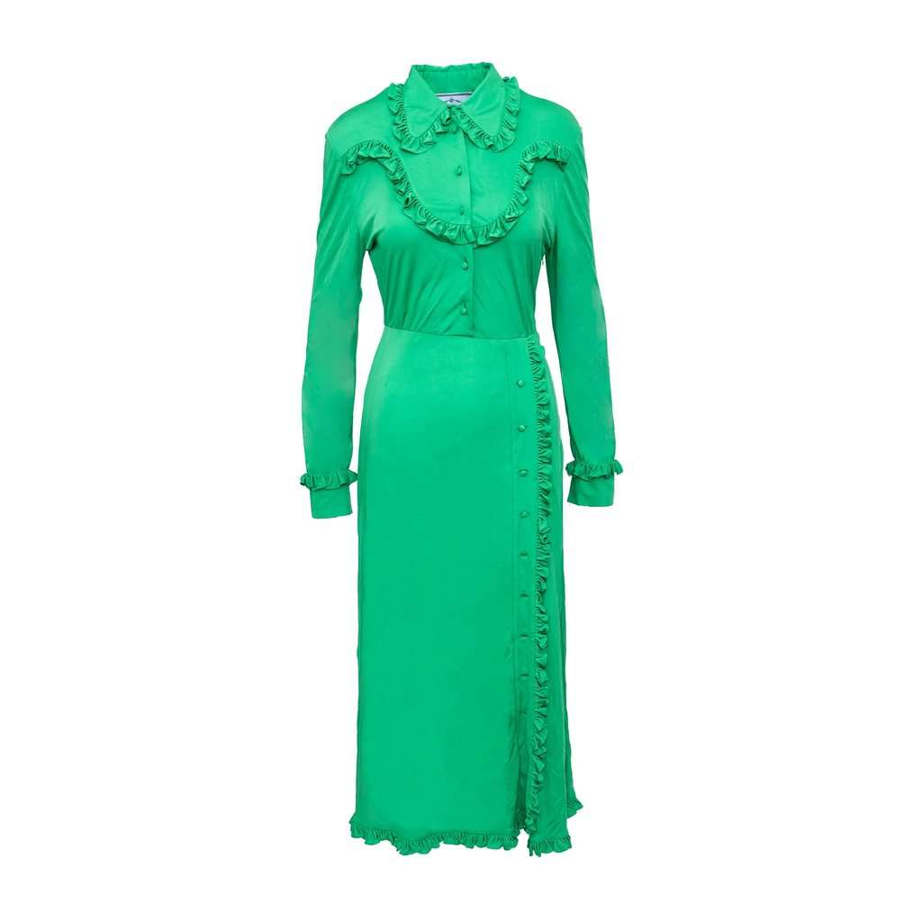 Prada Ruffle Collar Long Dress - '20s Green Good - Inside View