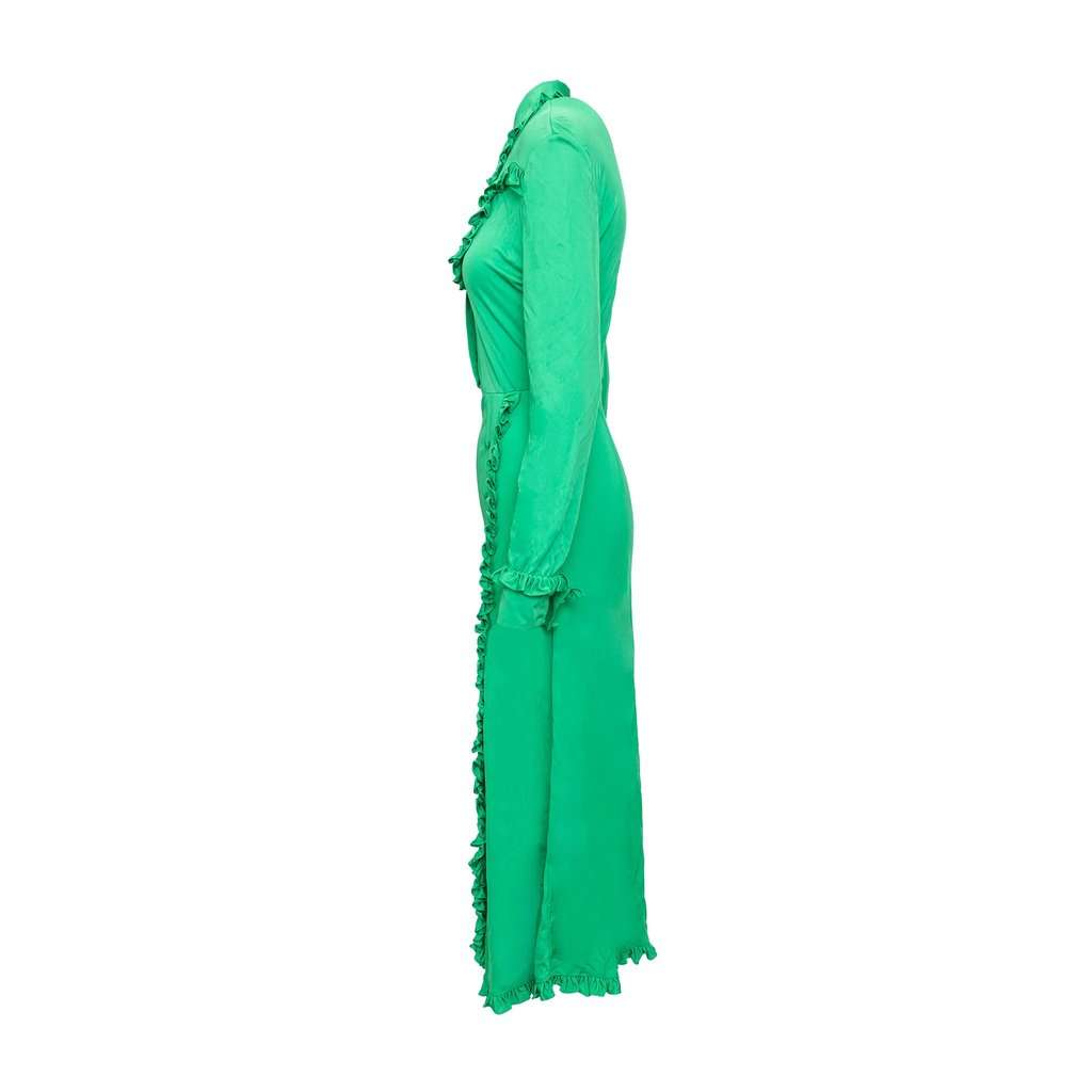 Prada Ruffle Collar Long Dress - '20s Green Good - Model View