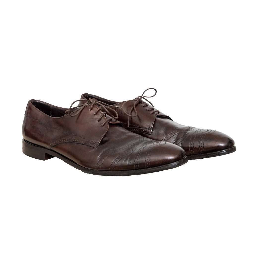 Prada Brogue Leather Shoes - '00s Brown Leather Good - Model View