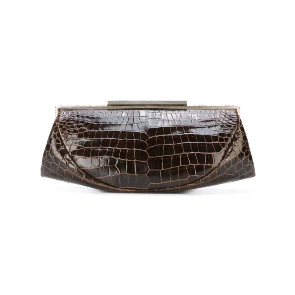 Giorgio Armani Brown Crocodile Leather Clutch - '80s Brown Leather Good - Front View