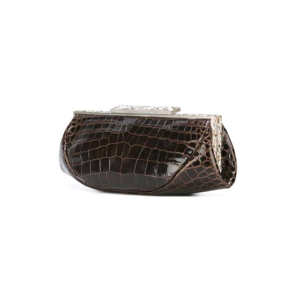 Giorgio Armani Brown Crocodile Leather Clutch - '80s Brown Leather Good - Inside View