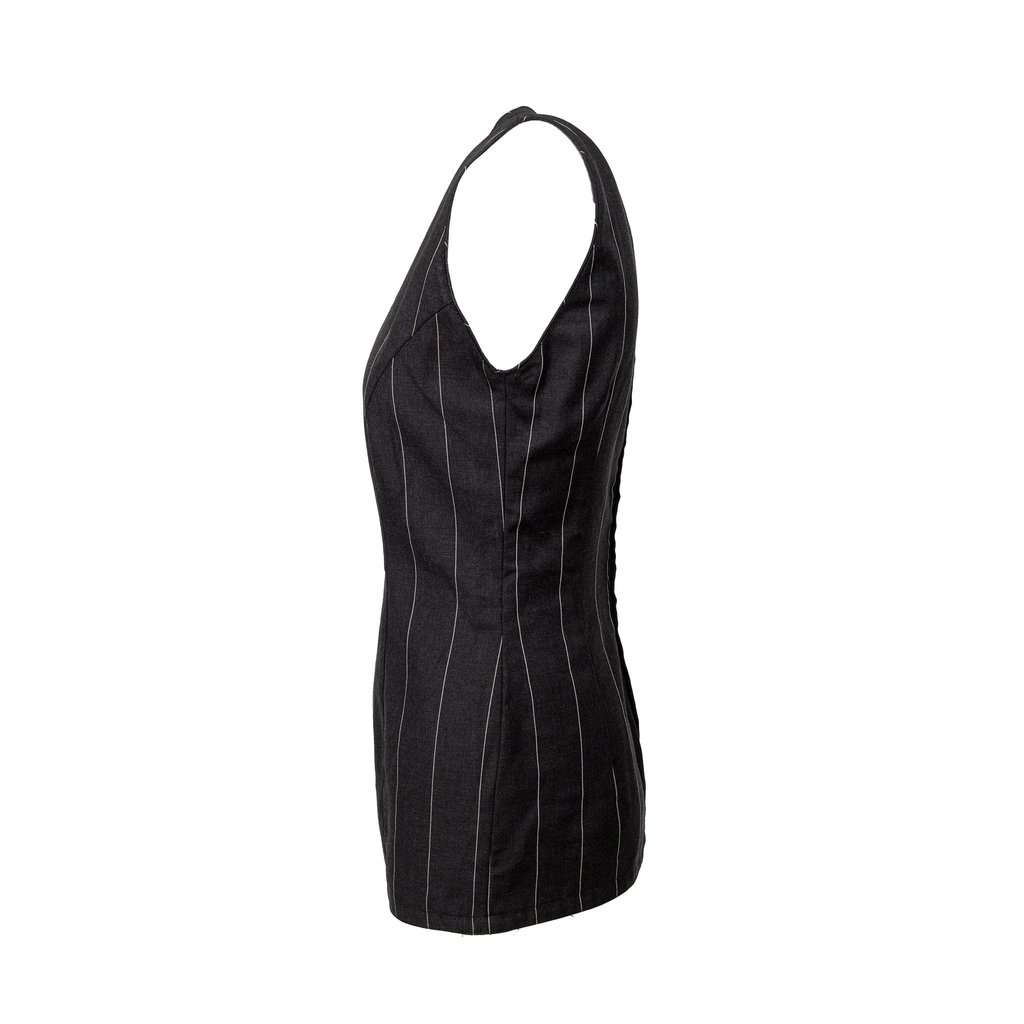 Versace Pinstripe Mini Dress - '90s Grey Wool Good - Back View