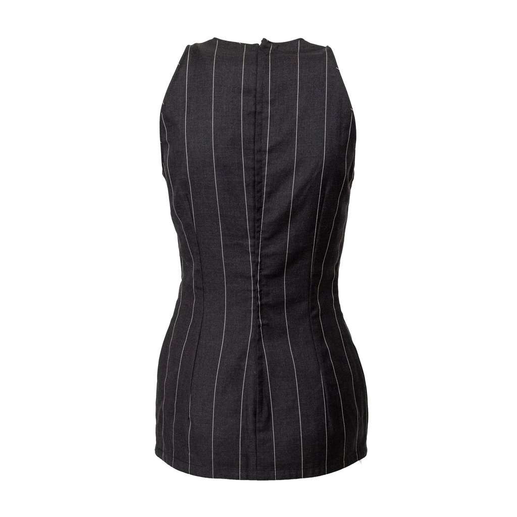 Versace Pinstripe Mini Dress - '90s Grey Wool Good - Inside View
