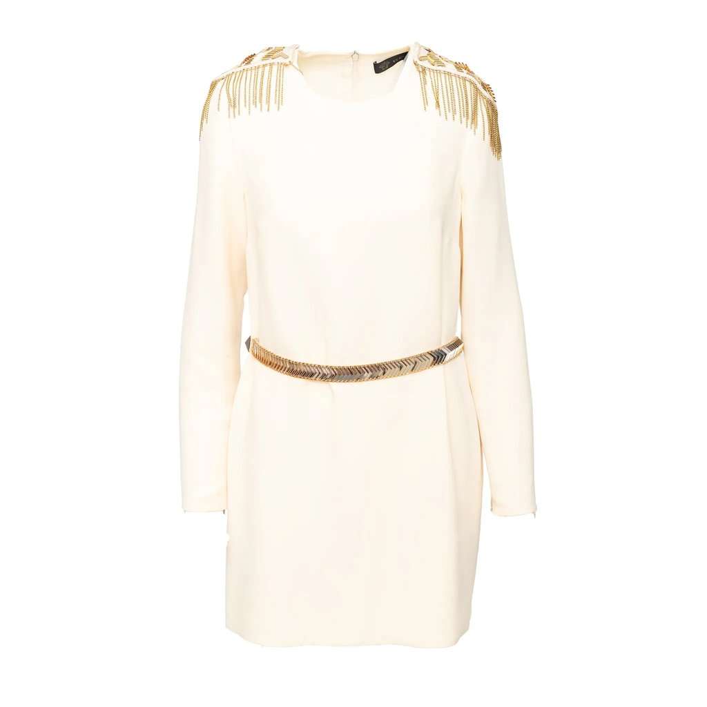 Versace Embellished Mini Dress - '10 White Silk Good - Front View