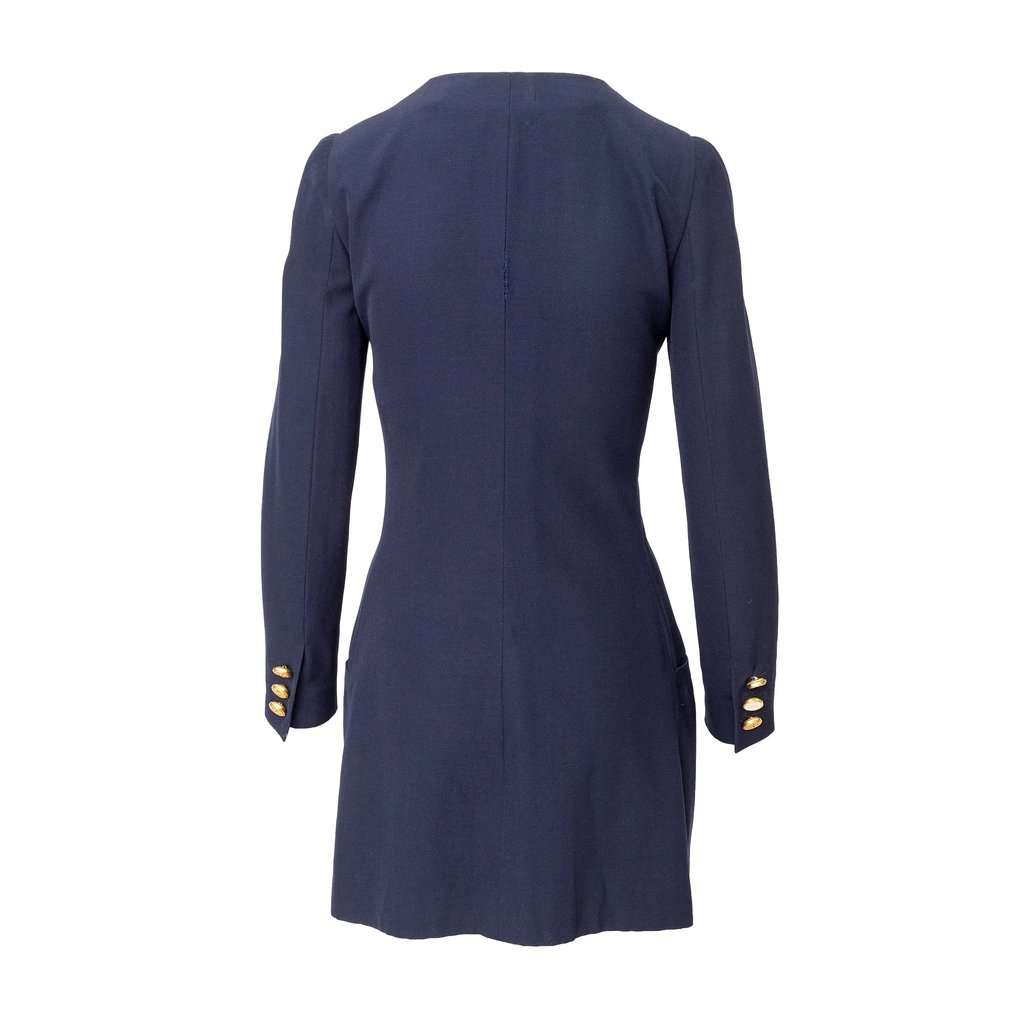 Versace Jacket with Decorative Buttons - '90s Navy Wool Good - Inside View