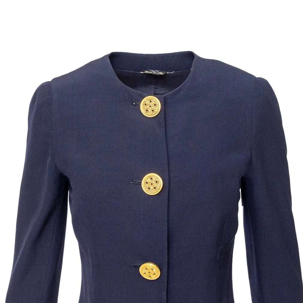 Versace Jacket with Decorative Buttons - '90s Navy Wool Good - Model View