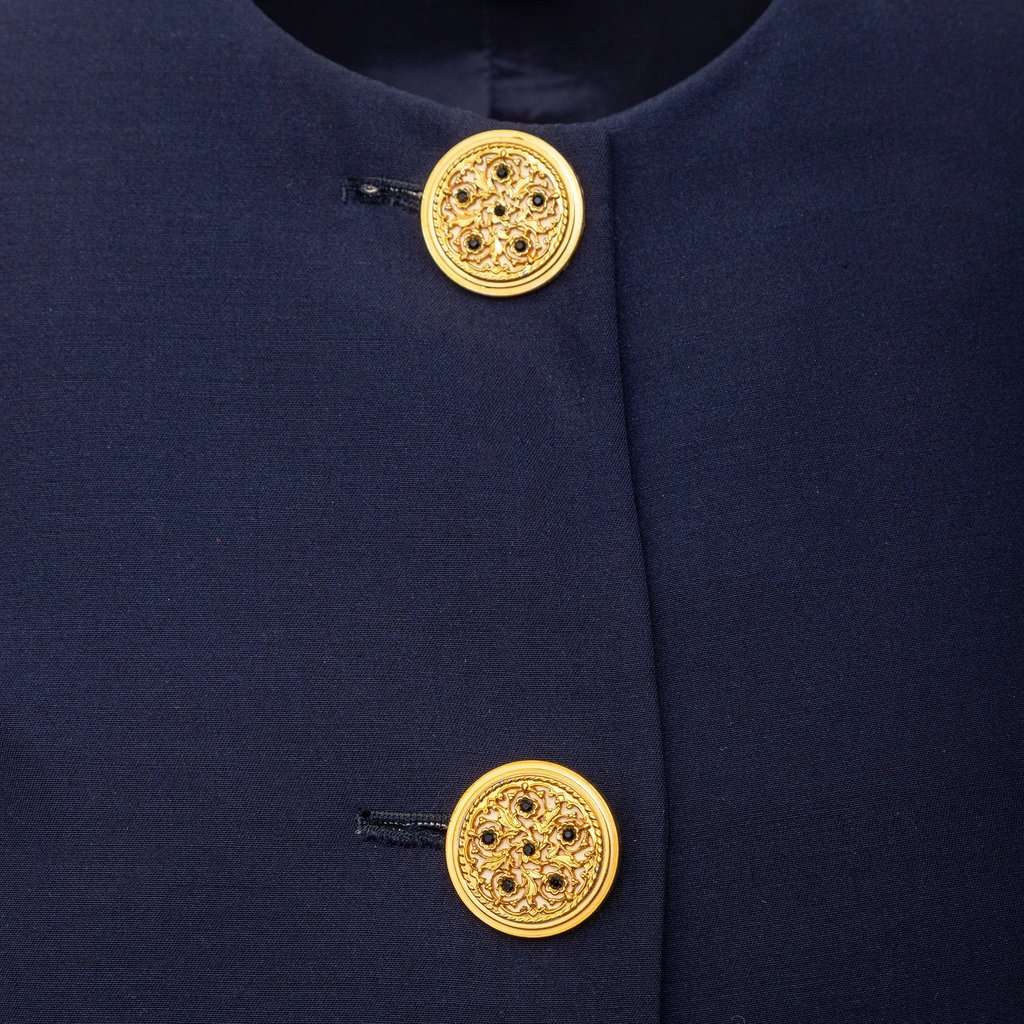 Versace Jacket with Decorative Buttons - '90s Navy Wool Good - Box View