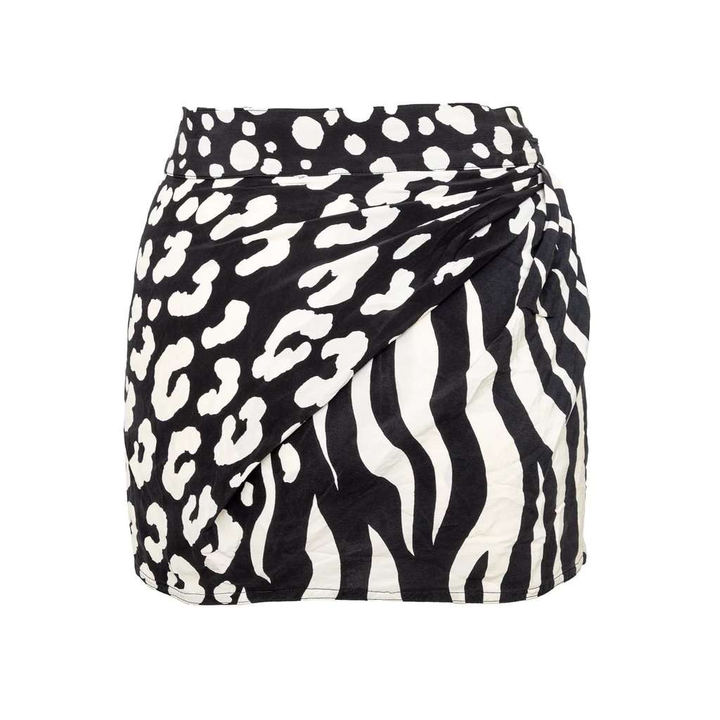 Gianni Versace Printed Mini Skirt - '90s Black Silk Good - Front View