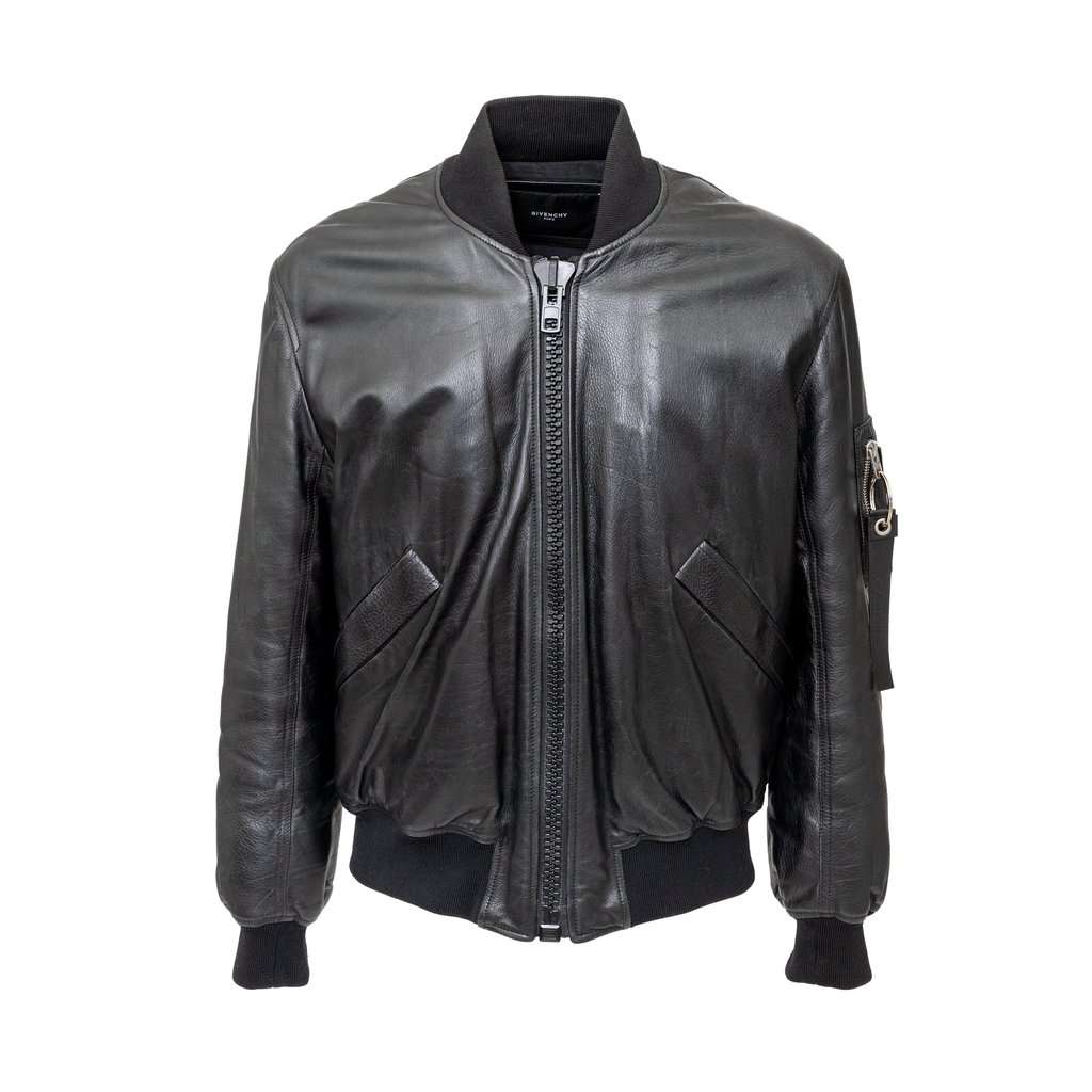 Givenchy Leather Bomber Jacket - '10s Black Leather Good - Front View