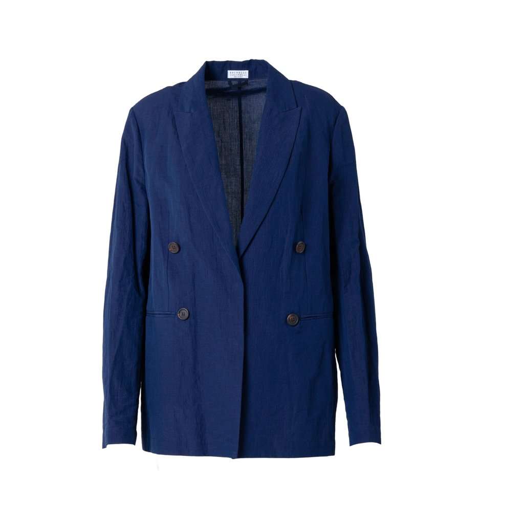 Brunello Cucinelli Double-Breasted Linen Blazer - '10s Navy Linen Good - Front View