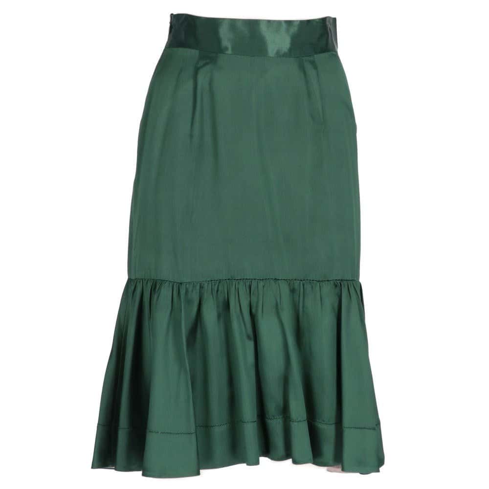 Prada Petrol Green Silk Skirt - 2000s Green Silk Good - Front View