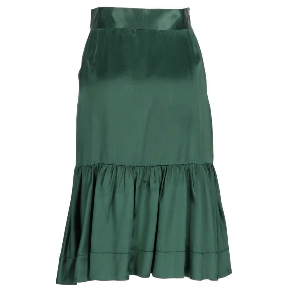 Prada Petrol Green Silk Skirt - 2000s Green Silk Good - Inside View