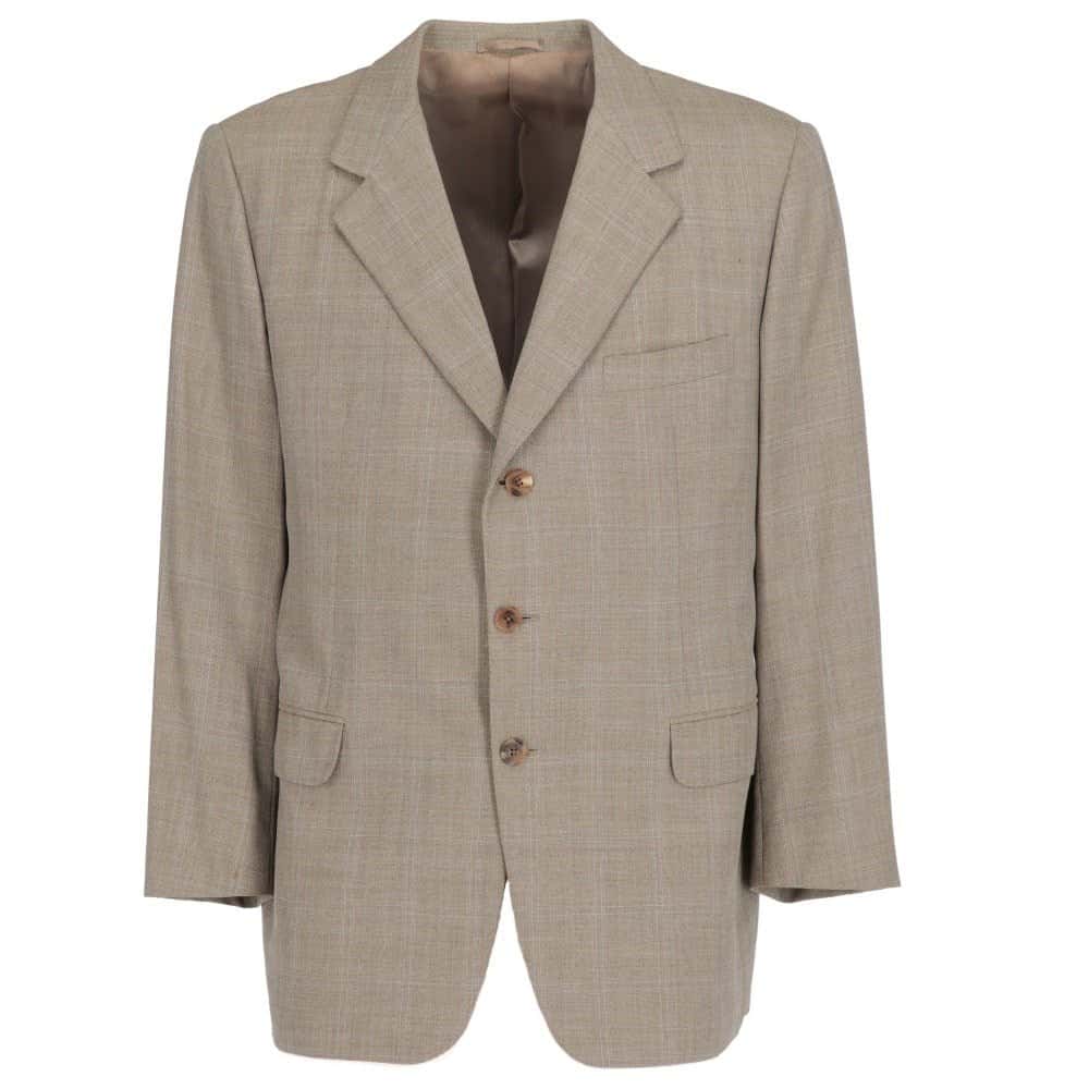 Hermès Beige Herringbone Wool Jacket - '90s Beige Wool Good - Front View