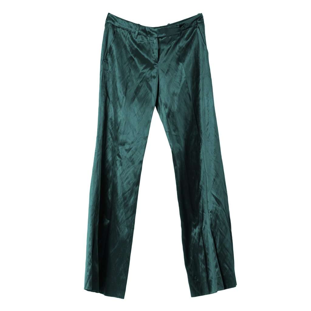 Prada Emerald Satin Tailored Trousers – ’00s Red Satin Good - Front View