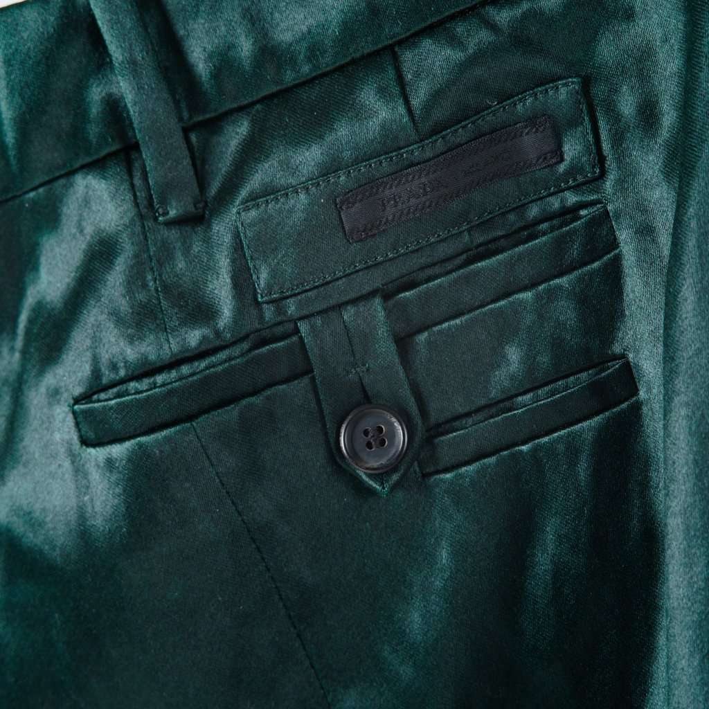 Prada Emerald Satin Tailored Trousers – ’00s Red Satin Good - Inside View