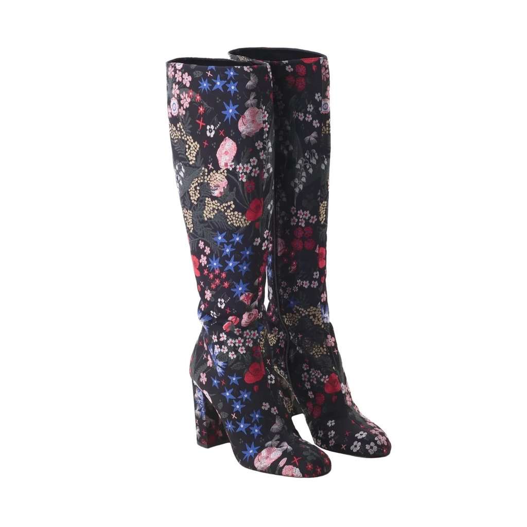 Valentino Garavani Floral Jacquard Knee-High Boots – ’10s White Canvas Good - Back View