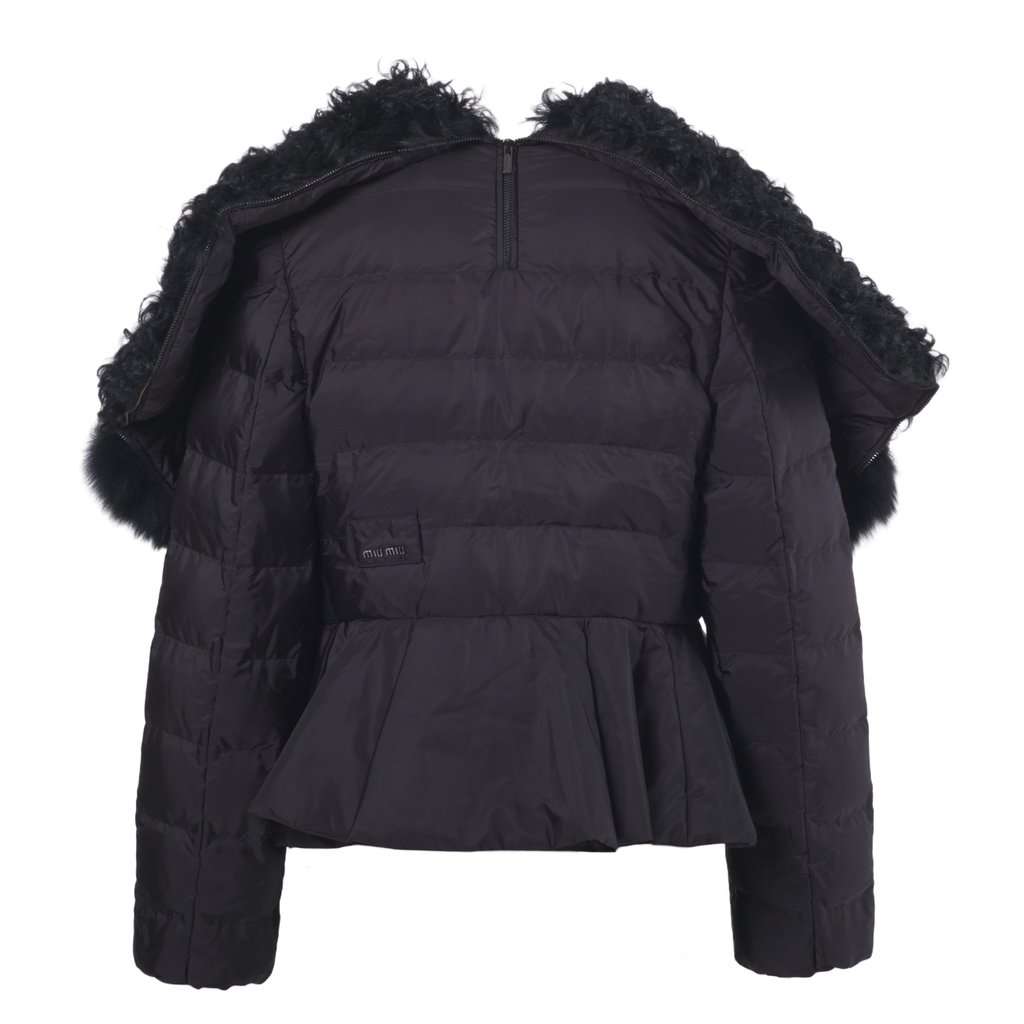 Miu Miu Down Puffer Jacket - '10s Black Shearling Good - Model View