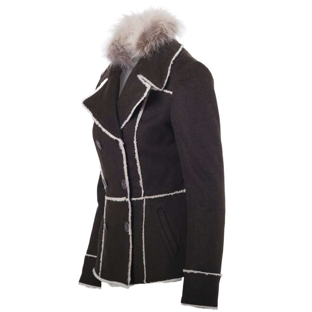 Prada Vintage Wool Jacket with Fur Collar - '10s Red Wool Good - Back View