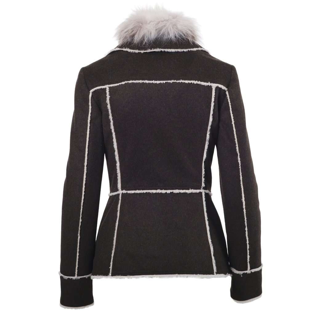 Prada Vintage Wool Jacket with Fur Collar - '10s Red Wool Good - Inside View