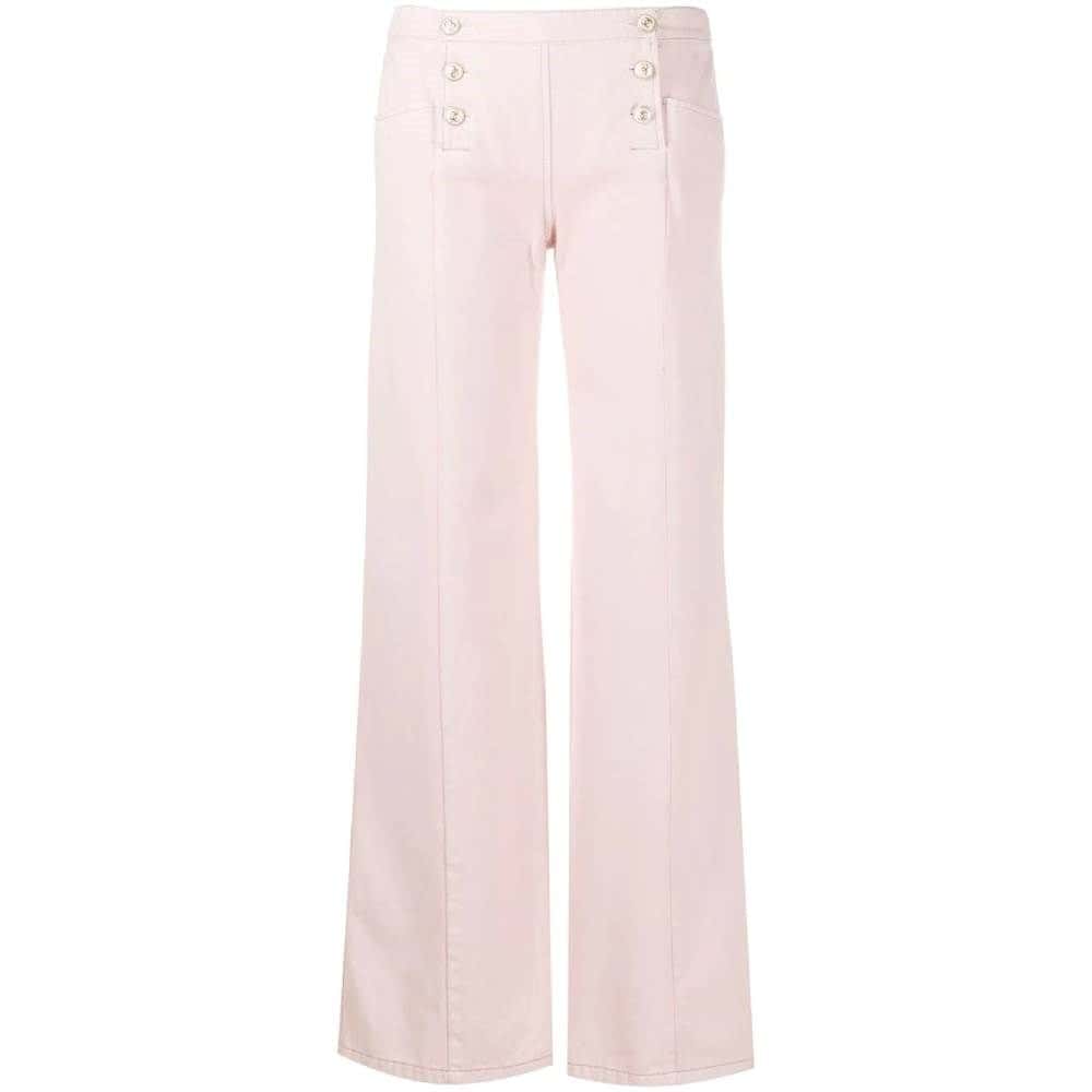 Chanel Pink Denim Wide Leg Jeans - 2000s Pink Denim Good - Front View