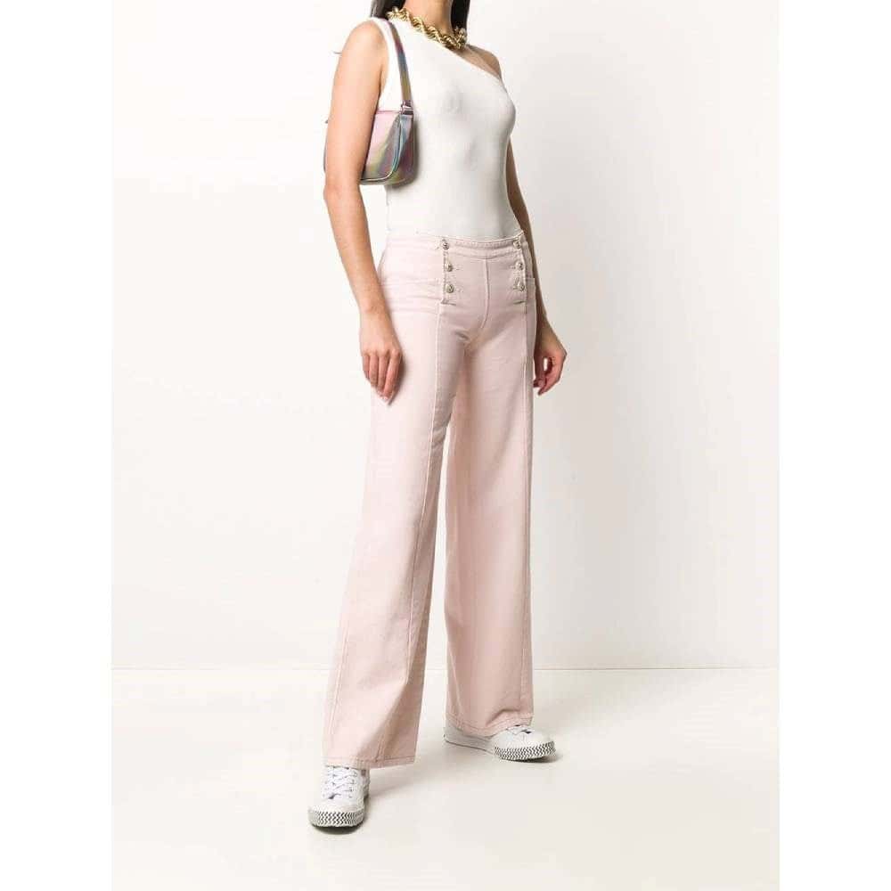 Chanel Pink Denim Wide Leg Jeans - 2000s Pink Denim Good - Back View