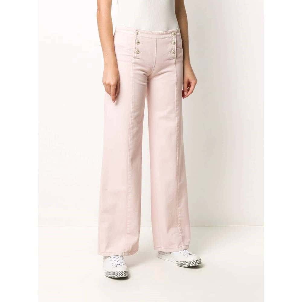 Chanel Pink Denim Wide Leg Jeans - 2000s Pink Denim Good - Model View