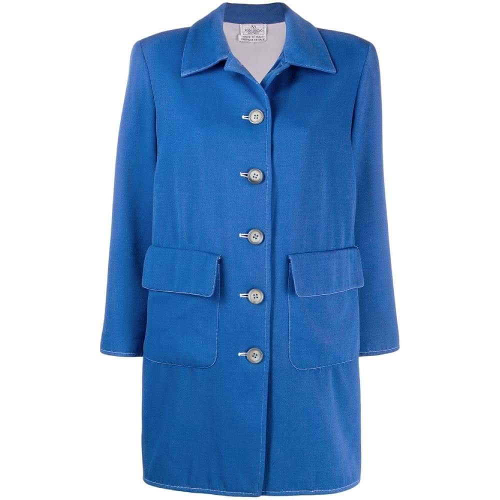 Valentino Light Blue Wool Coat - '80s Blue Wool Good - Front View